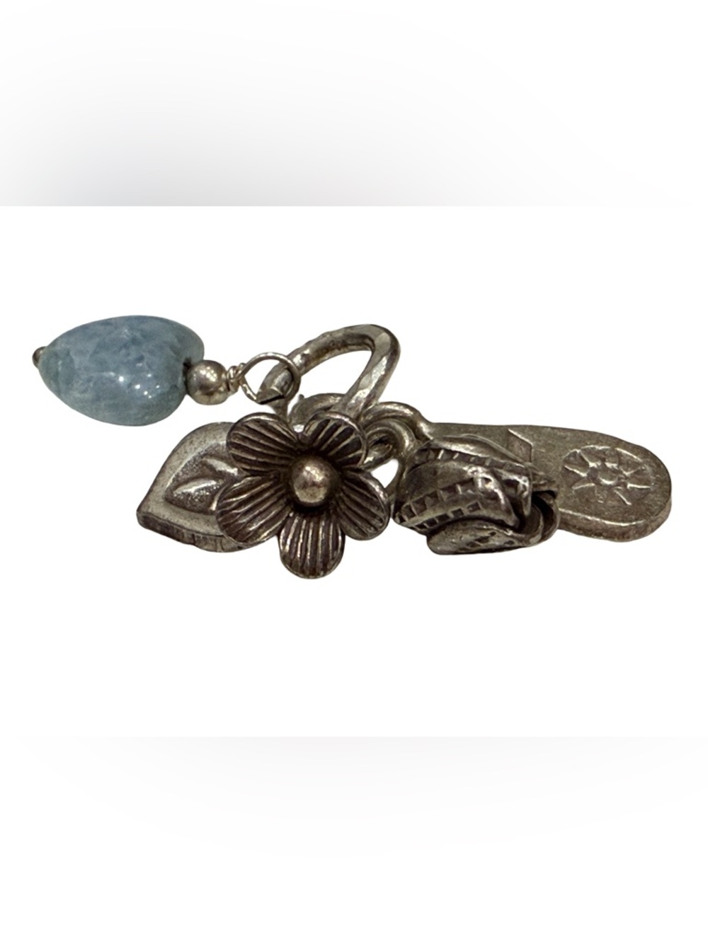 .9999 Karen Hilltribe Floral Charm .925 wire aquamarine heart charm
